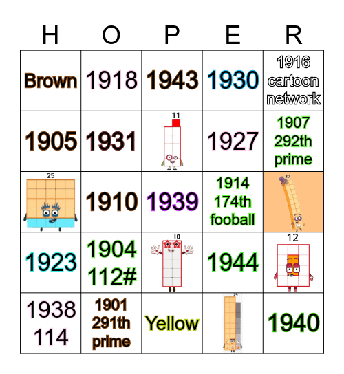 Number blocks Bingo Card