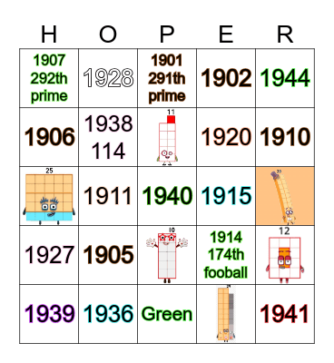 Number blocks Bingo Card