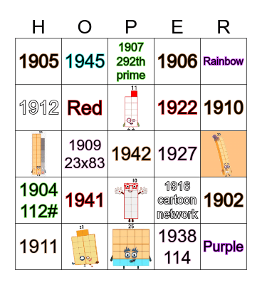 Number blocks Bingo Card