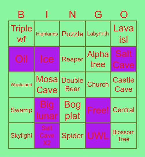 Tuck's Online List Bingo Card