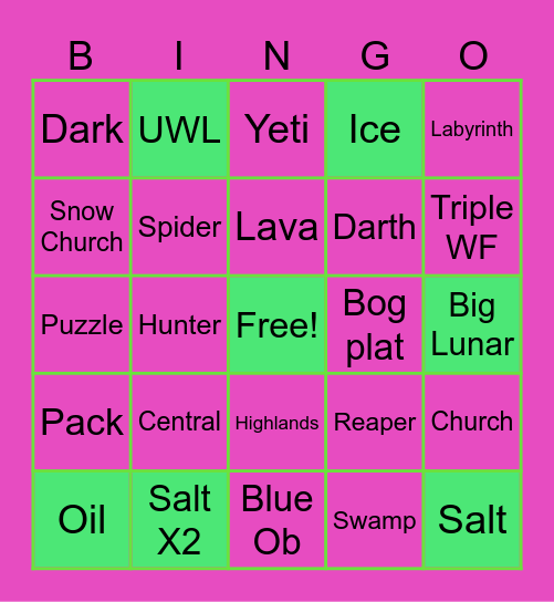 Tuck's Online List Bingo Card