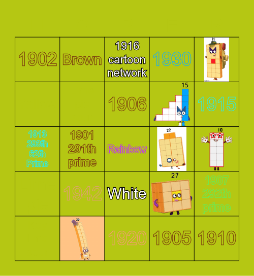 Number blocks Bingo Card