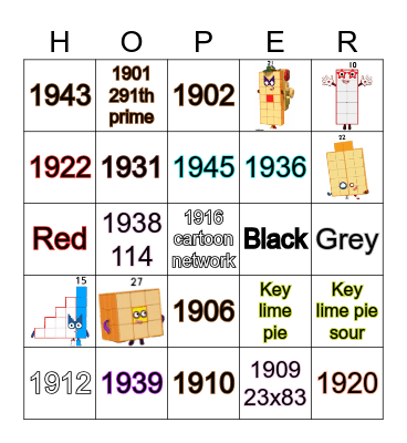 Number blocks Bingo Card
