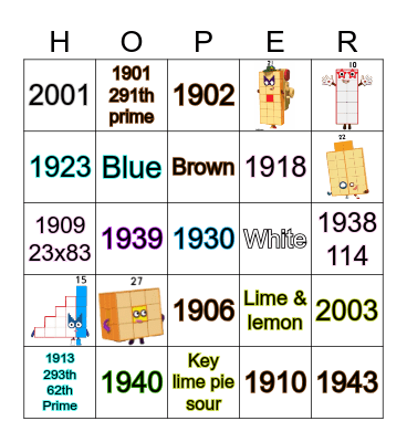 Number blocks Bingo Card