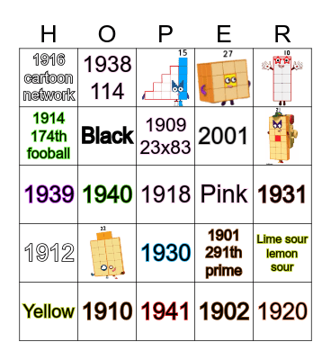 Number blocks Bingo Card