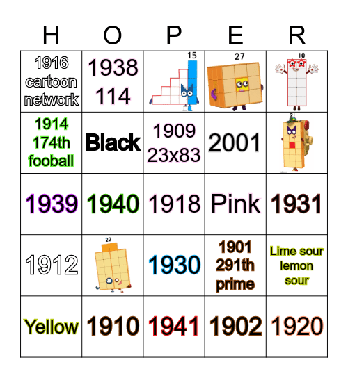 Number blocks Bingo Card