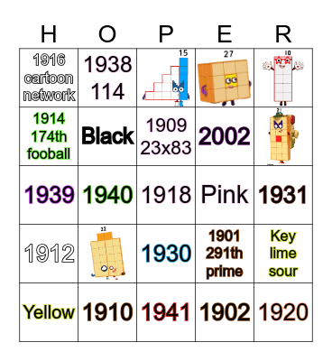 Number blocks Bingo Card