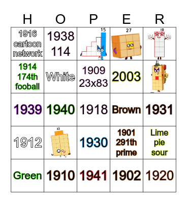 Number blocks Bingo Card