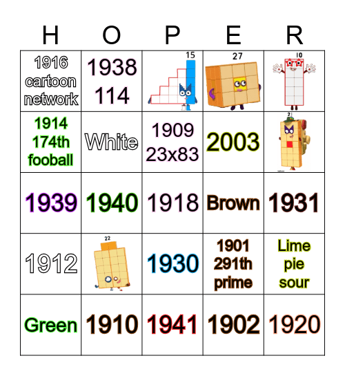 Number blocks Bingo Card