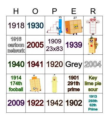 Number blocks Bingo Card