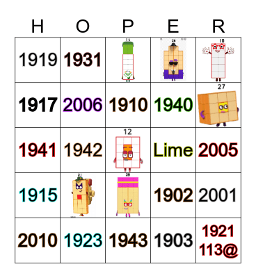 Number blocks Bingo Card