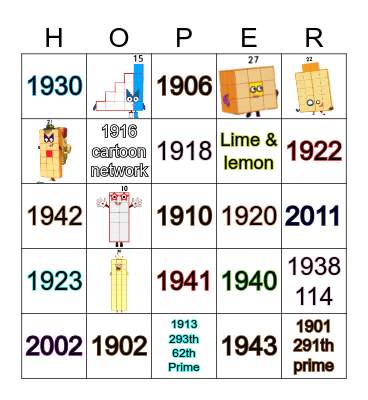 Number blocks Bingo Card