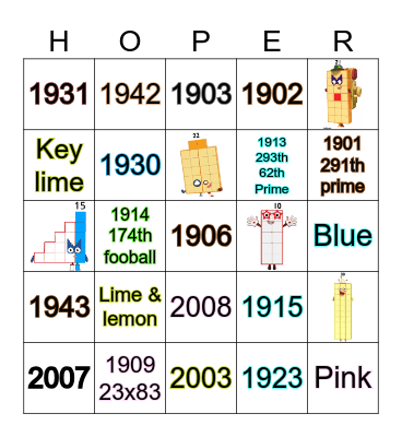 Number blocks Bingo Card