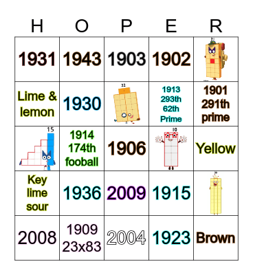 Number blocks Bingo Card