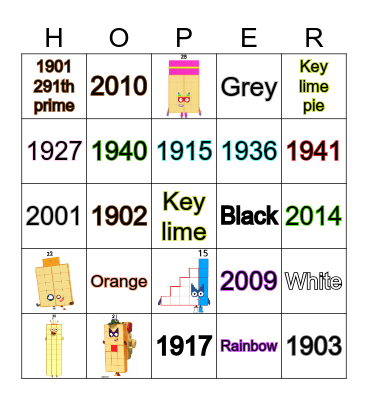 Number blocks Bingo Card