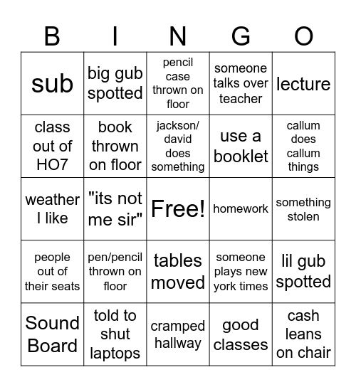 9 Waters bingo Card