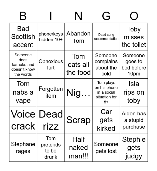 Scotland Bingo Card
