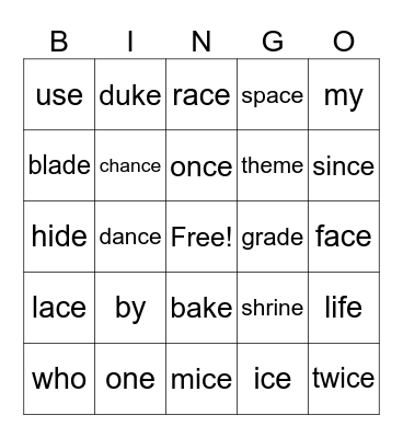 Lesson 59&60 Bingo Card