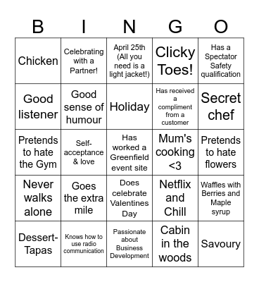 Valentines Bingo - CSP Edition! Bingo Card