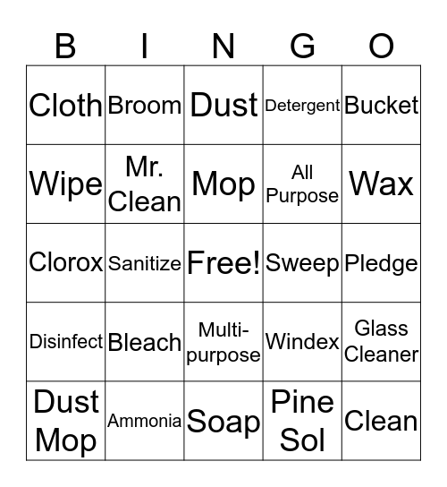 Cleaning Bingo Card