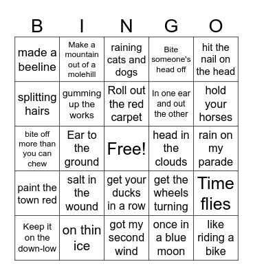 Idioms Bingo Card