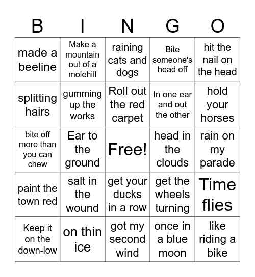 Idioms Bingo Card