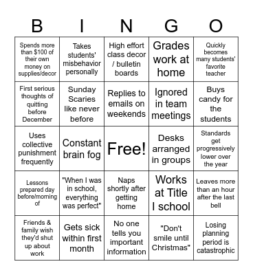 1st Year Teacher Bingo Card