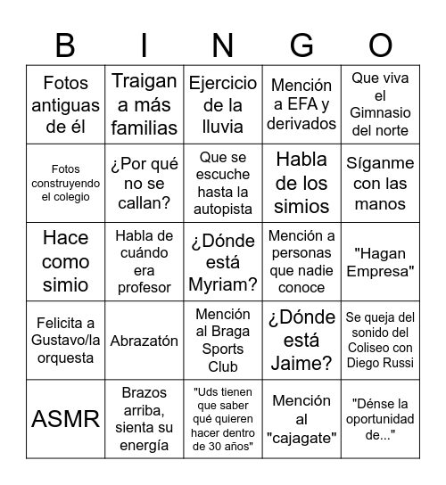 Cumpleaños del Colegio Bingo Card