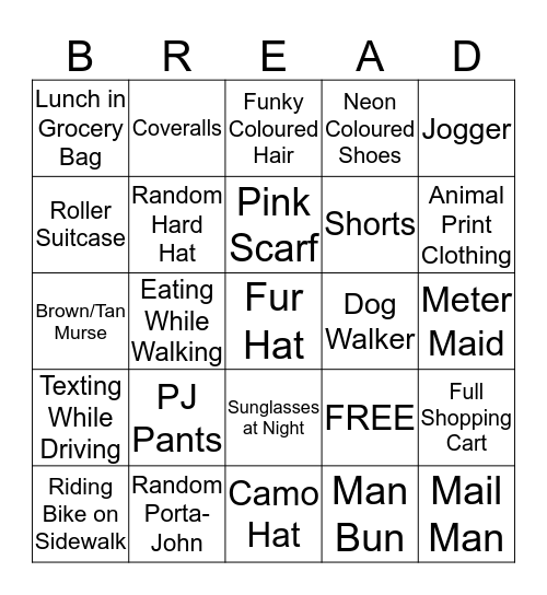 MORE CARBS Bingo Card