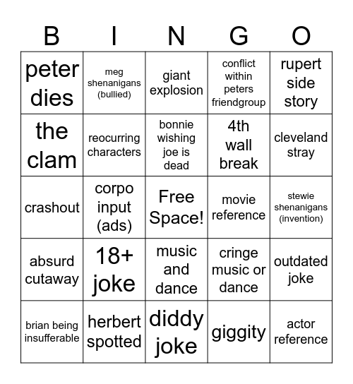 bingoslop familyguyslop freemovieslop yay! Bingo Card