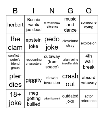 family guy slop Bingo Card