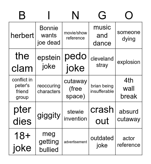 family guy slop Bingo Card