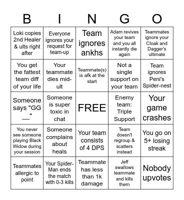 Marvel Rivals Bingo Card