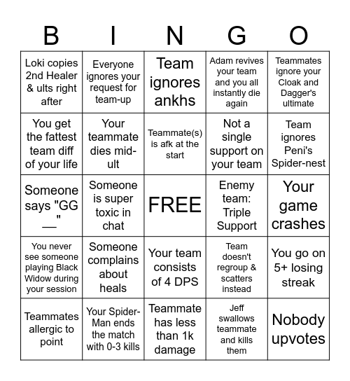 Marvel Rivals Bingo Card