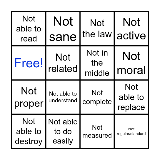 Morpheme Bingo Card
