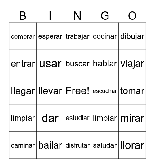 -AR Verbs Bingo Card