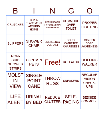 FALL PREVENTION BINGO Card