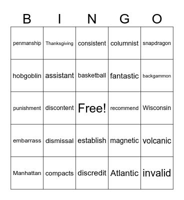 Wilson 3.4 Bingo Card