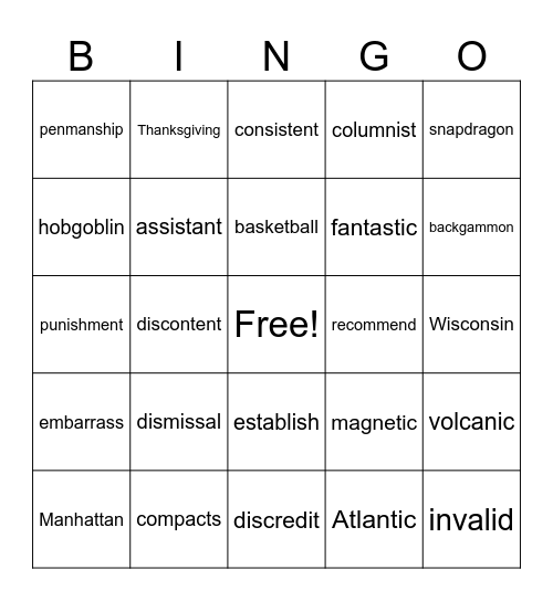 Wilson 3.4 Bingo Card