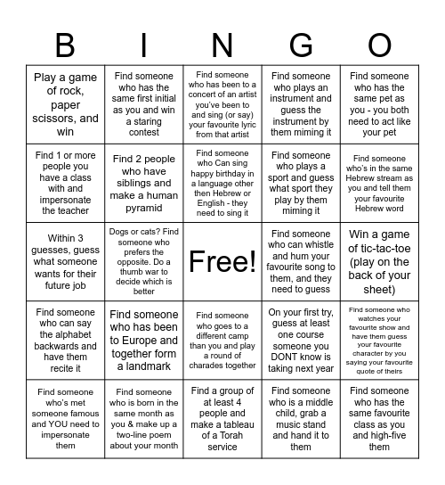 Icebreaker Bingo Card
