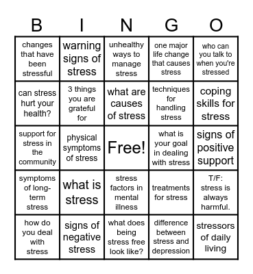 Stress Bingo Card