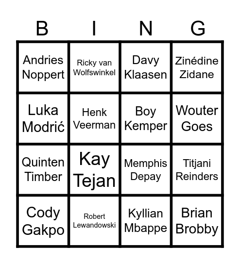 Voetballers Bingo Card