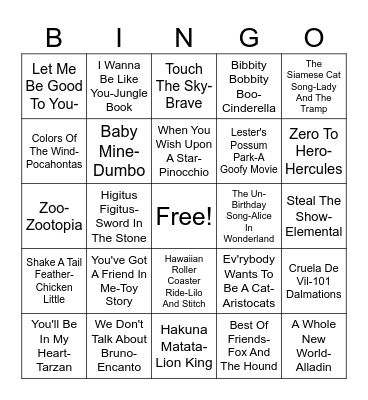 Disney Bingo Card