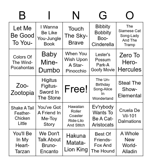 Disney Bingo Card