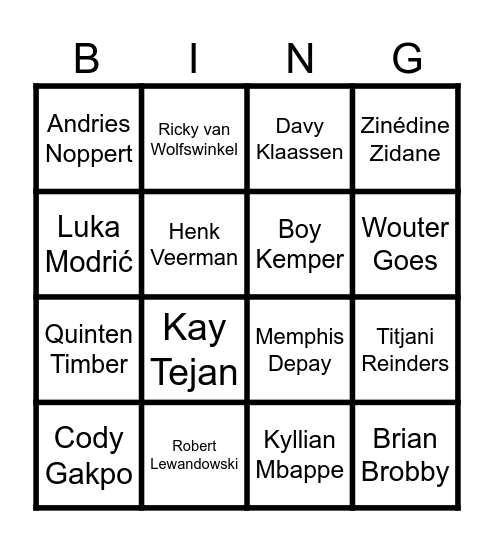 Voetballers Bingo Card