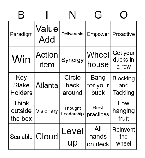 Executive Conference Call Bingo Card