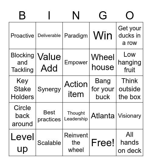 Executive Conference Call Bingo Card