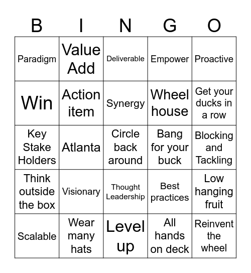 Executive Conference Call Bingo Card