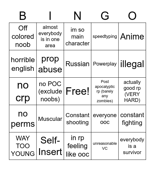 gzarp public server bingo Card