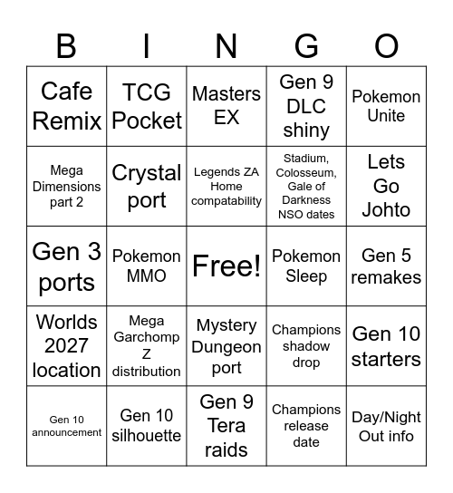 Pokemon Day 2026 Bingo Card